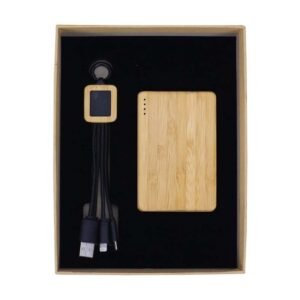 Personalized Bamboo Technology Gift Sets - Bamboo-Charging-Cable-Bamboo-Power-Bank-5000-mAh