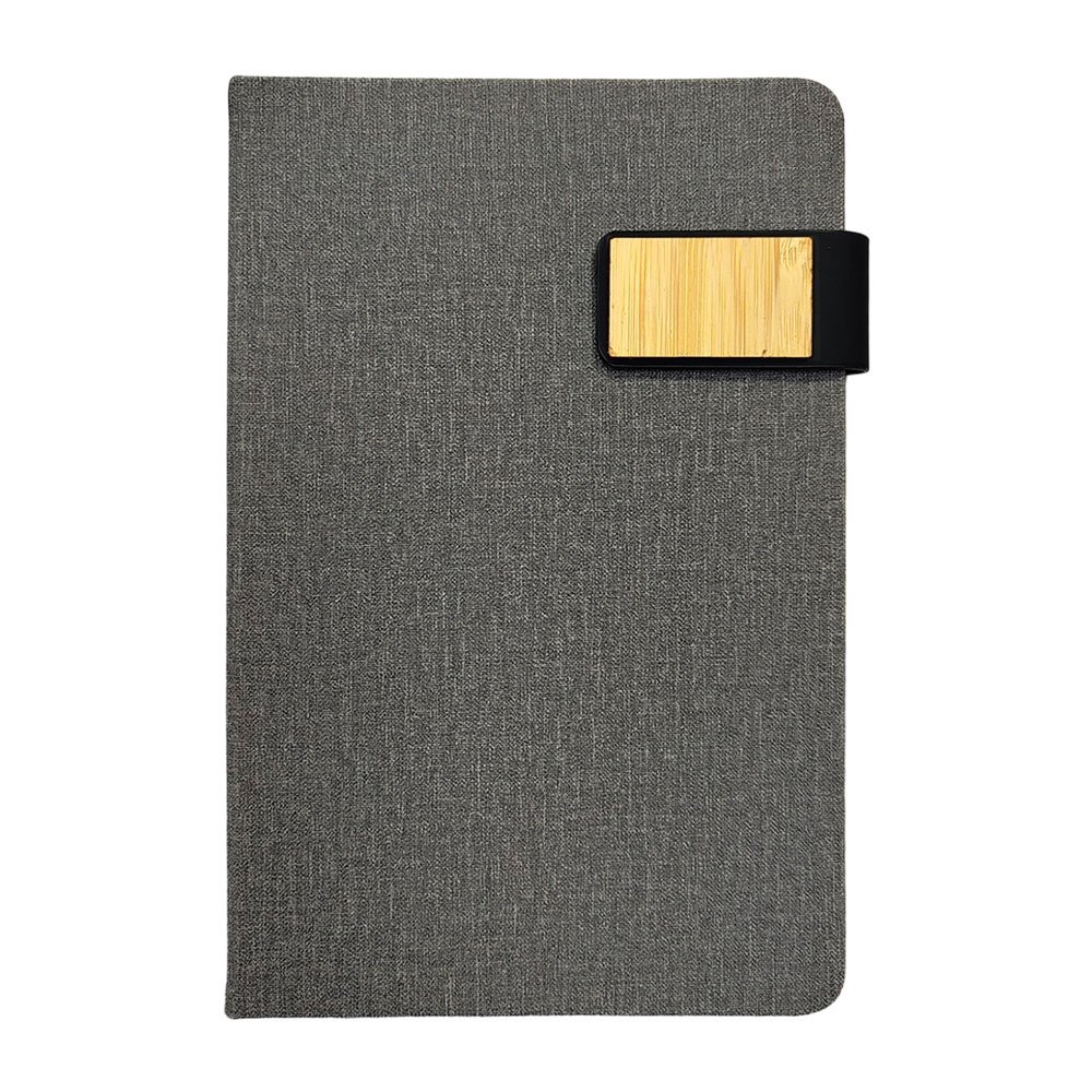 A5-Fabric-Notebook-with-Bamboo-Magnetic-Enclosure-&-Pen-Loop