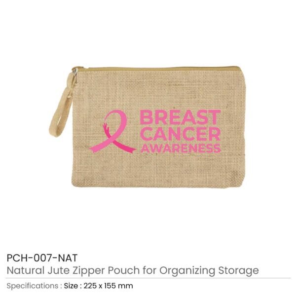 Jute-Zipper-Pouch-with-Breast-Cancer-Awareness-Logo-1