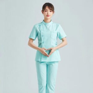 High Mandarin Neck Wrap-over Scrubs Light Green