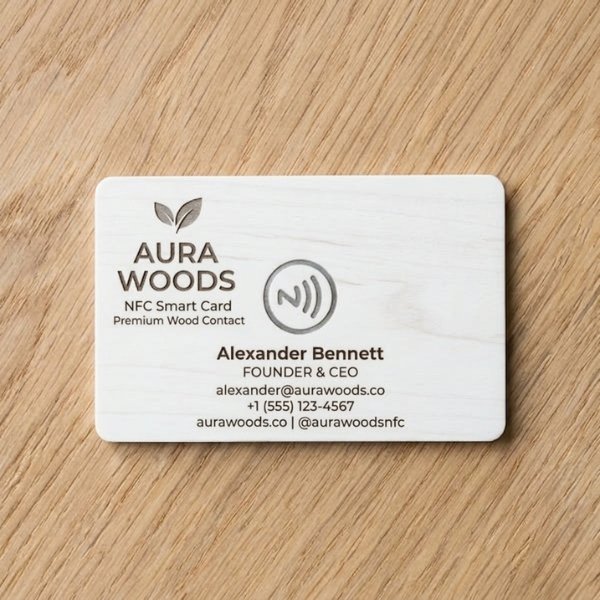 White Wood NFC Smart Business Card - Image 2