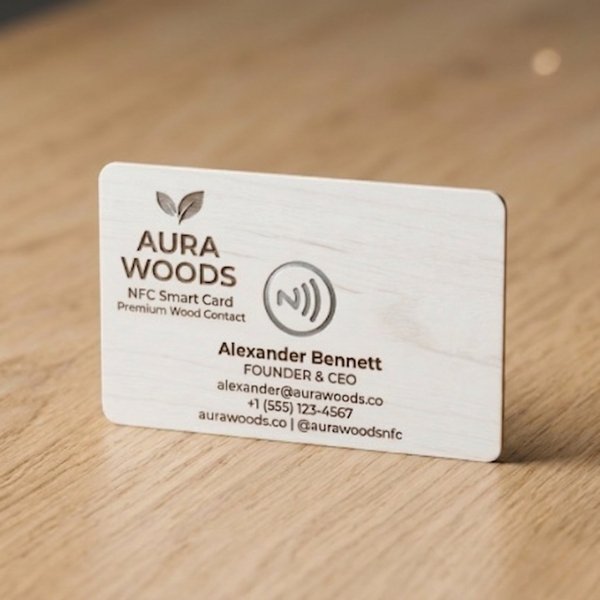 White Wood NFC Smart Business Card - Image 3